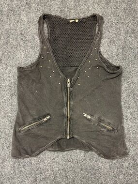Vintage Y2K Grunge Studded Black Tank Top Mesh Back